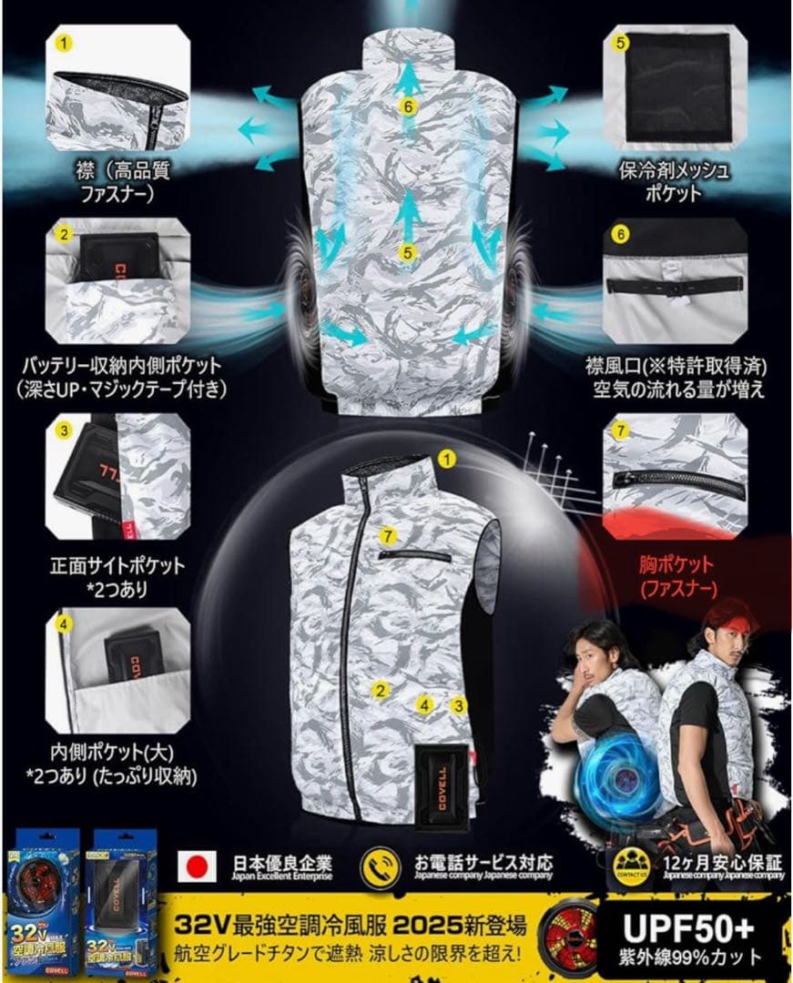 COVELL 空調服 32V強力冷却ファン搭載