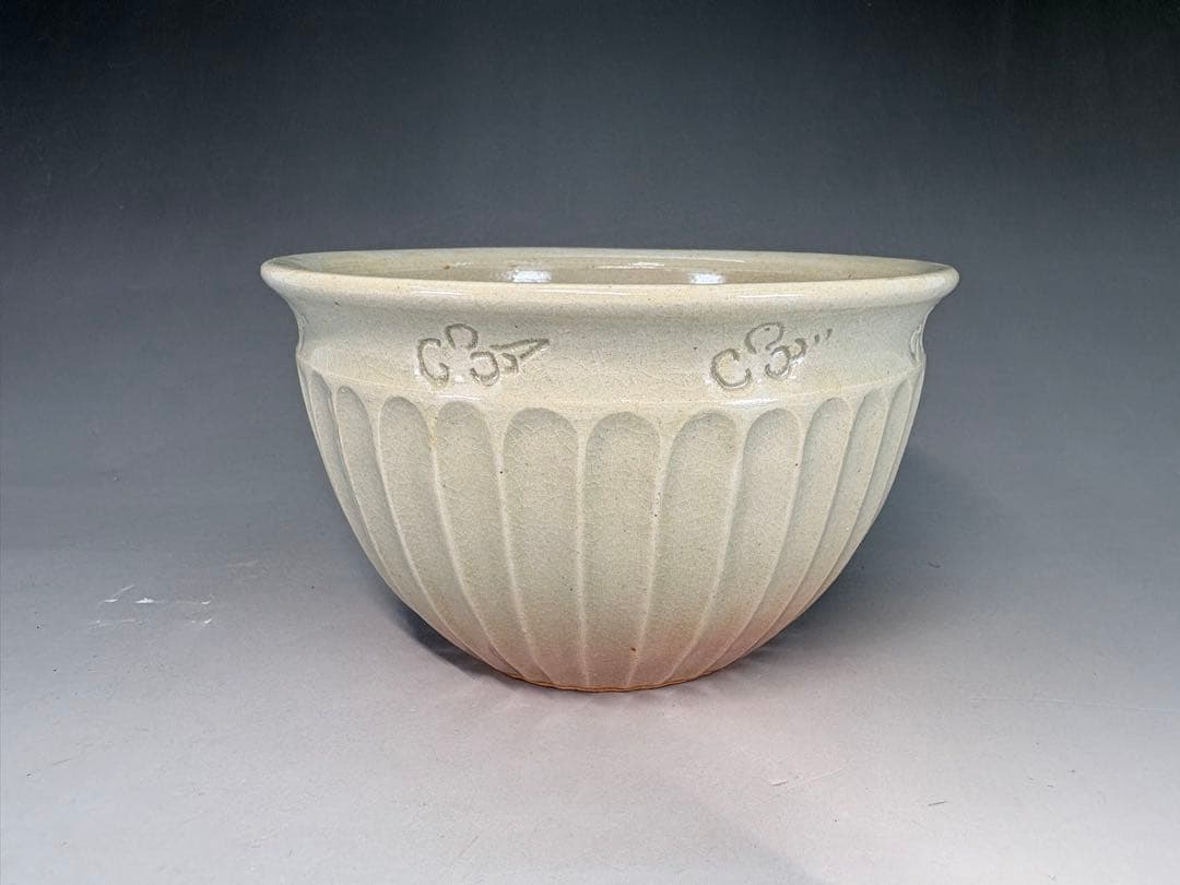 【中古品】茶道具　大野瑞峰造　萩菊割建水（共箱）