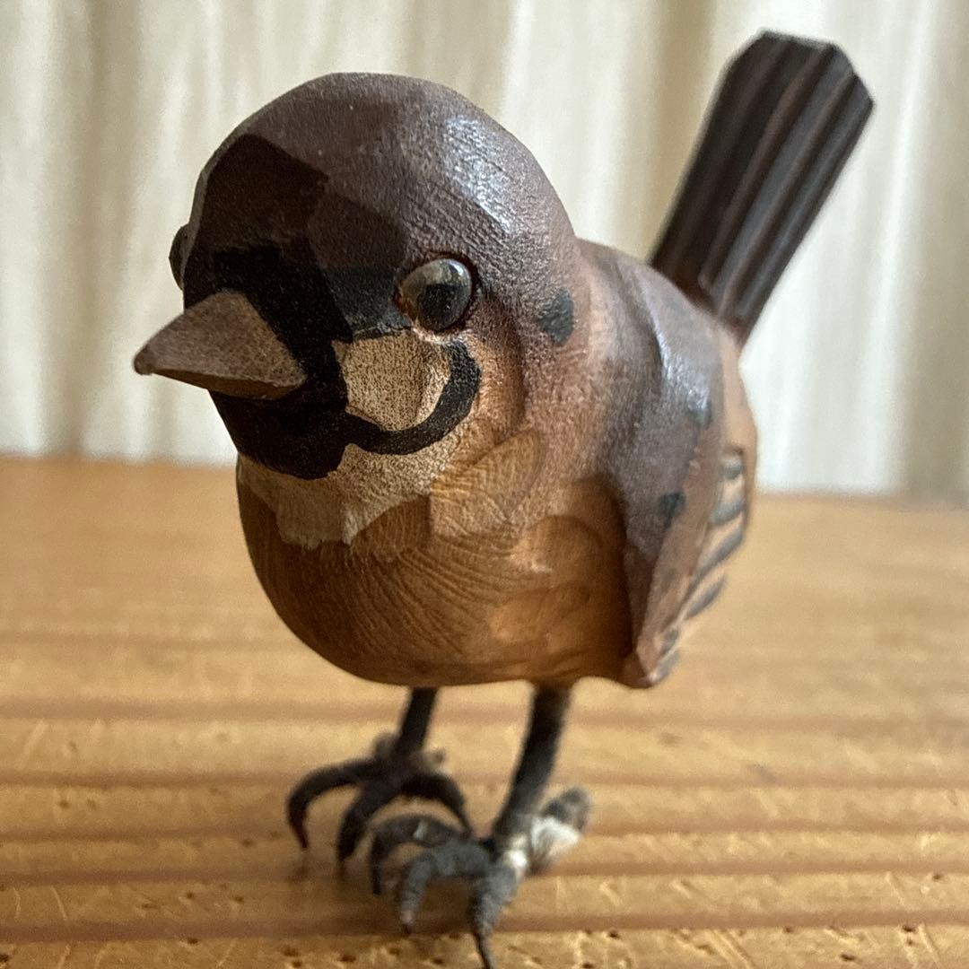 スズメ　雀　木彫り　昭和レトロ
