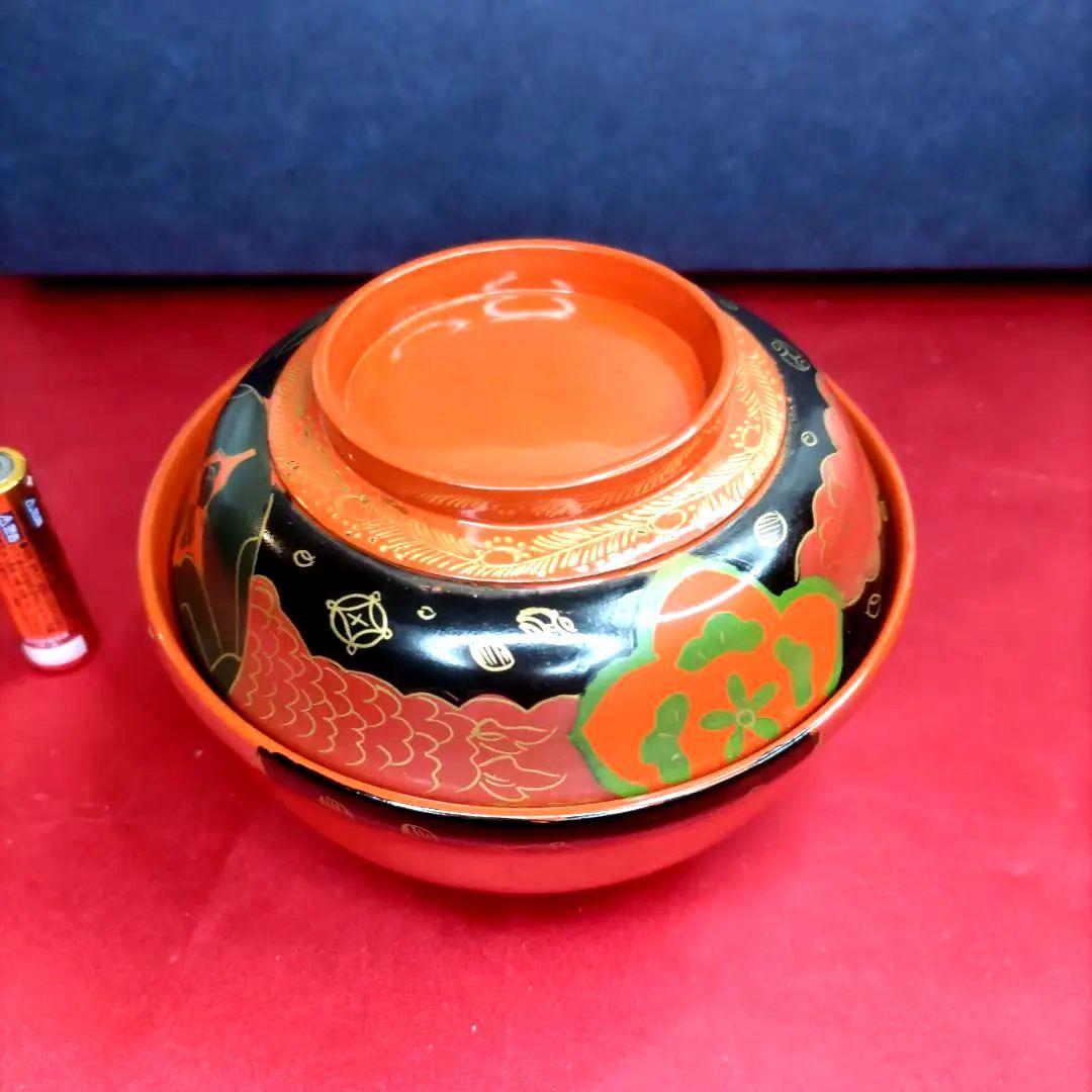 輪島塗　漆器　漆塗　木製　沈金　蓋付碗　煮物椀　吸物椀　飯碗　5客セット　共箱付
