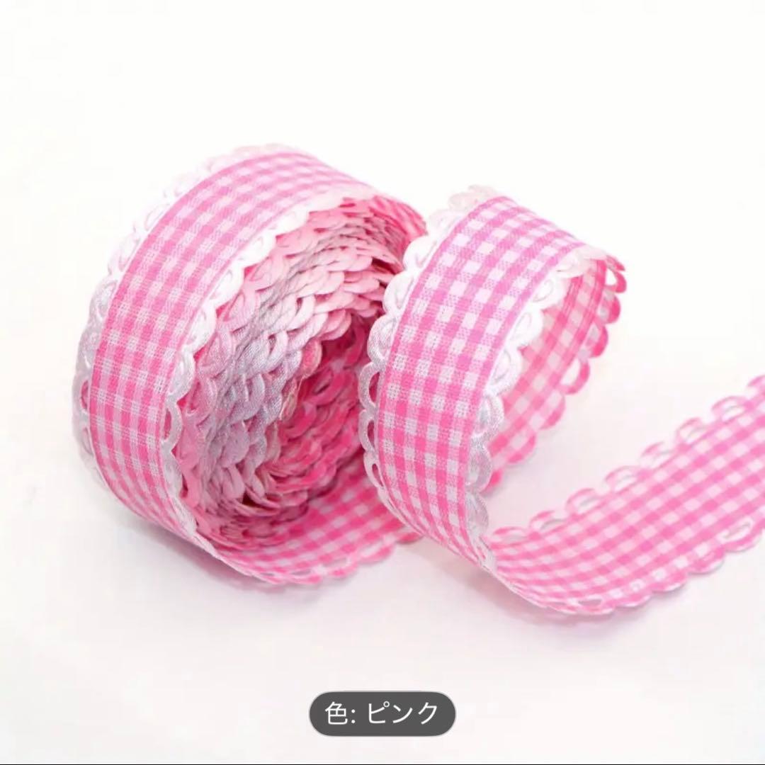 チェック柄リボン　ピンク