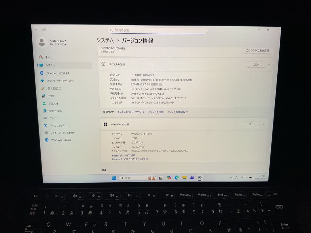 Windowsタブレット本体 Surface Go2 8g SSD 128g Office 2024