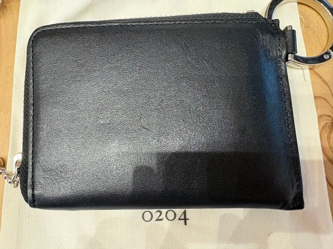 0204 黒レザー ミニ財布 巾着袋付き