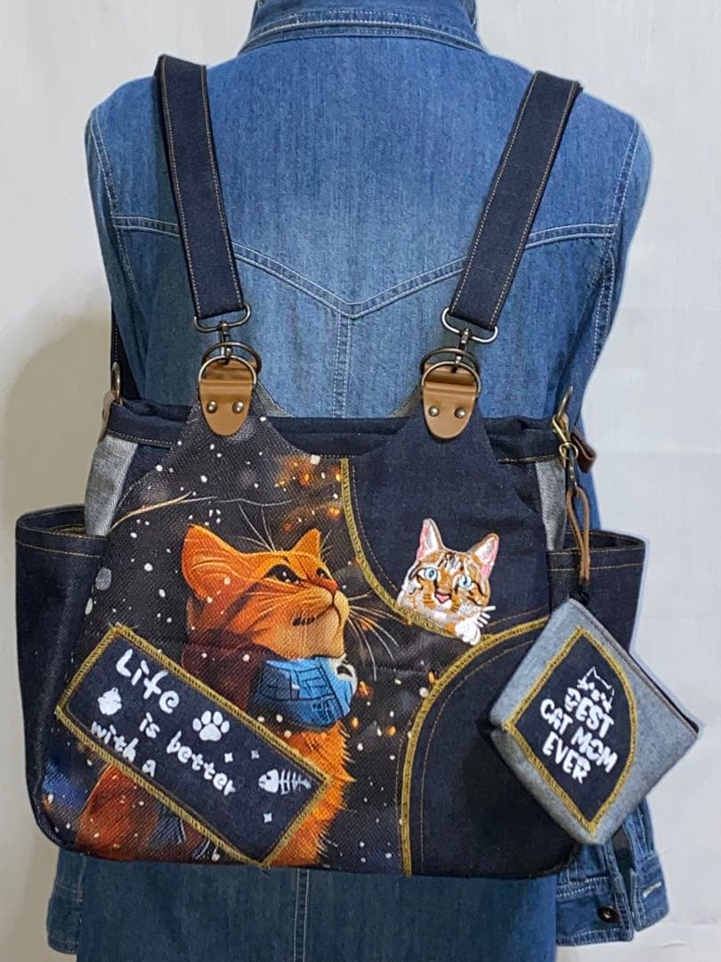☆ハンドメイド☆ステンシル☆トラ猫☆リュック対応☆4wayあおりバッグ
