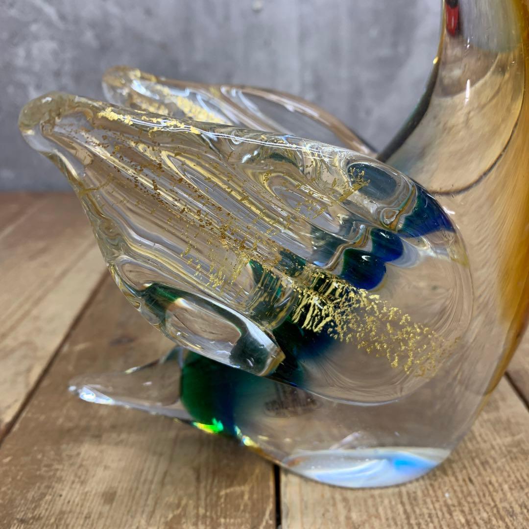 2F 【極美品】マルティグラス Multi Glass スワン 白鳥 置物 金彩