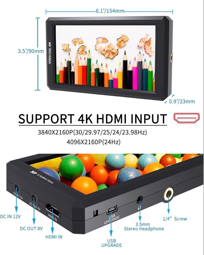 Feelworld F6 5.7インチIPS モニター 4K カメラマウント付き