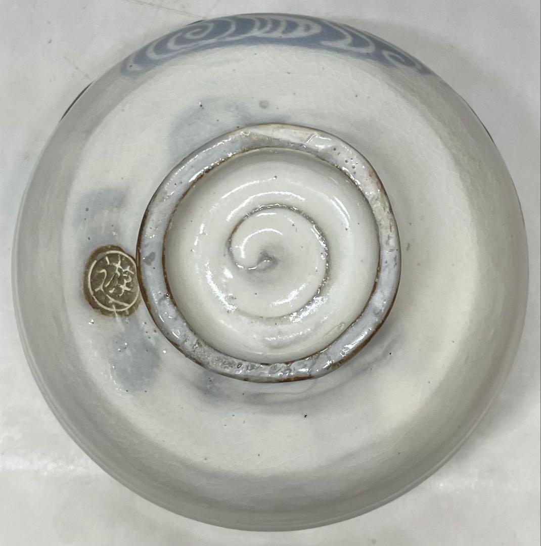 福森遊　流水椿絵　茶碗　狐森窯　四方桟共箱　共布　栞　n8104