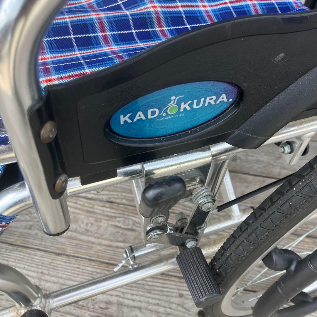 KADOKURA製 介助用車椅子 自走式 軽量アルミフレーム チェック柄 介護