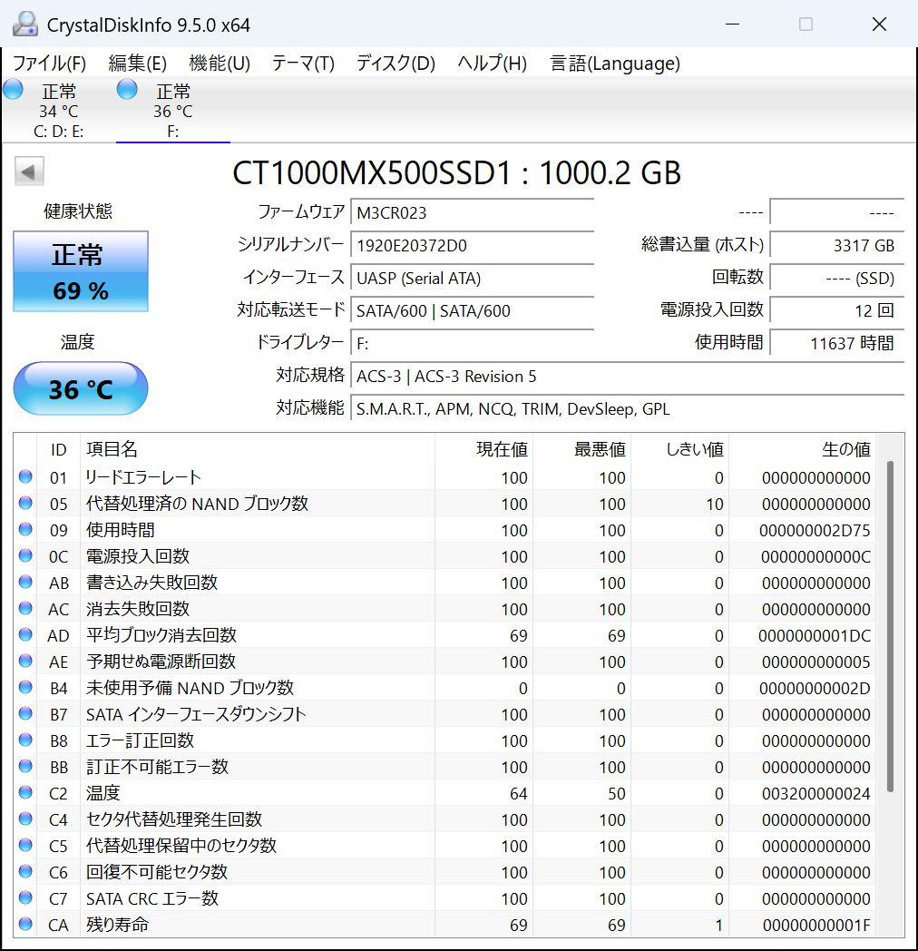すし Crucial MX500 1TB SSD①〜③