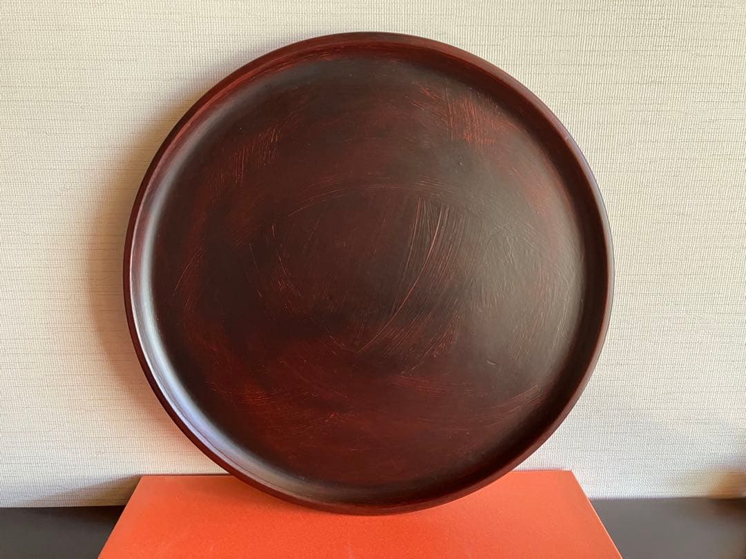 越前塗　越前漆器　丸盆(大) うるし工房　錦壽　山岸厚夫　河和田塗り　刷毛目
