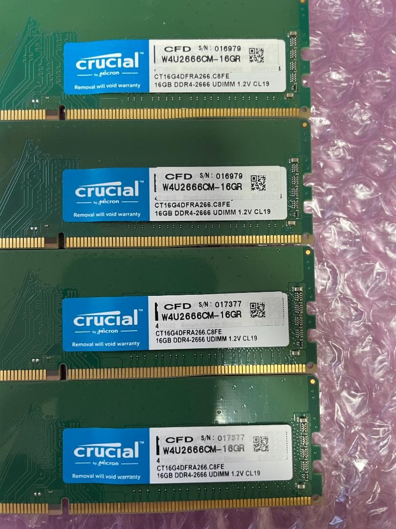 メモリ 16GB×4枚=64GB DDR4-2666 Crucial 動作保証
