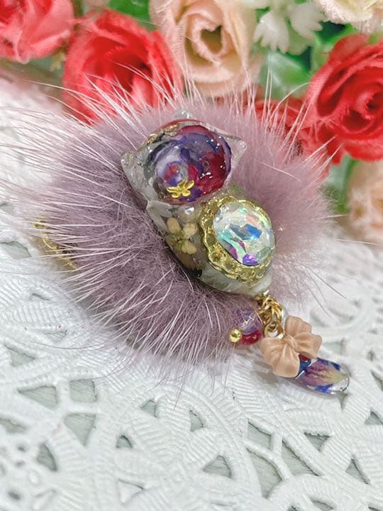 もふもふ ゆらゆらしっぽ♡極小薔薇のボタニカルじゃれ猫♥ミニヘアクリップ✩.*˚