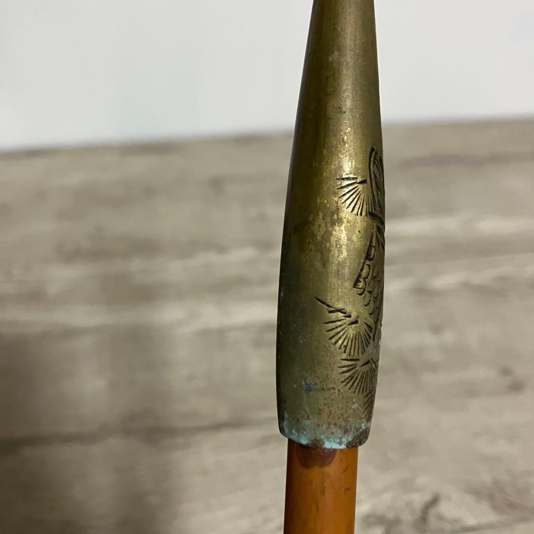3F 【骨董】時代物 煙管 鷹と松の彫刻 真鍮 羅宇煙管 喫煙具 レトロ