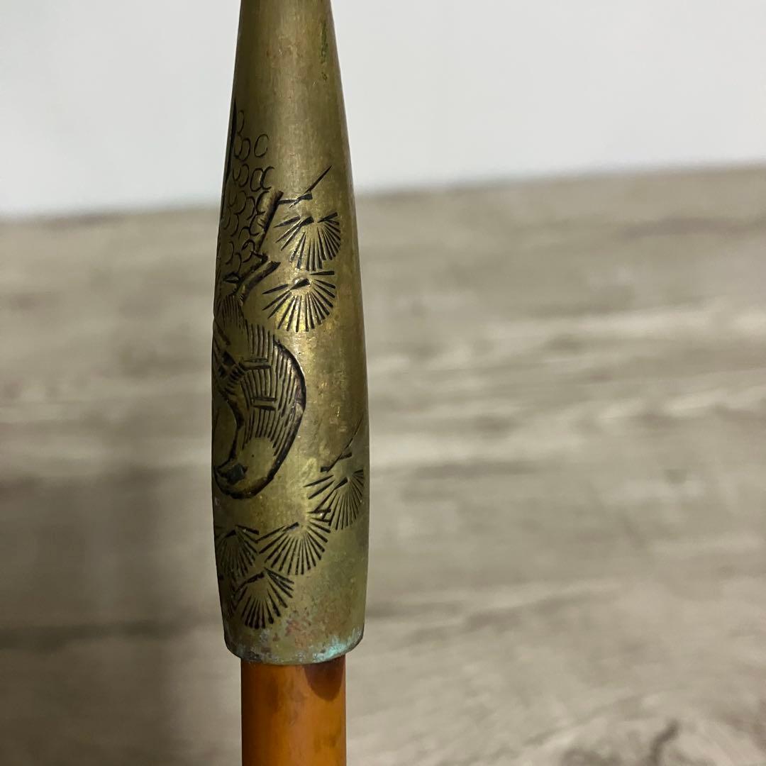 3F 【骨董】時代物 煙管 鷹と松の彫刻 真鍮 羅宇煙管 喫煙具 レトロ