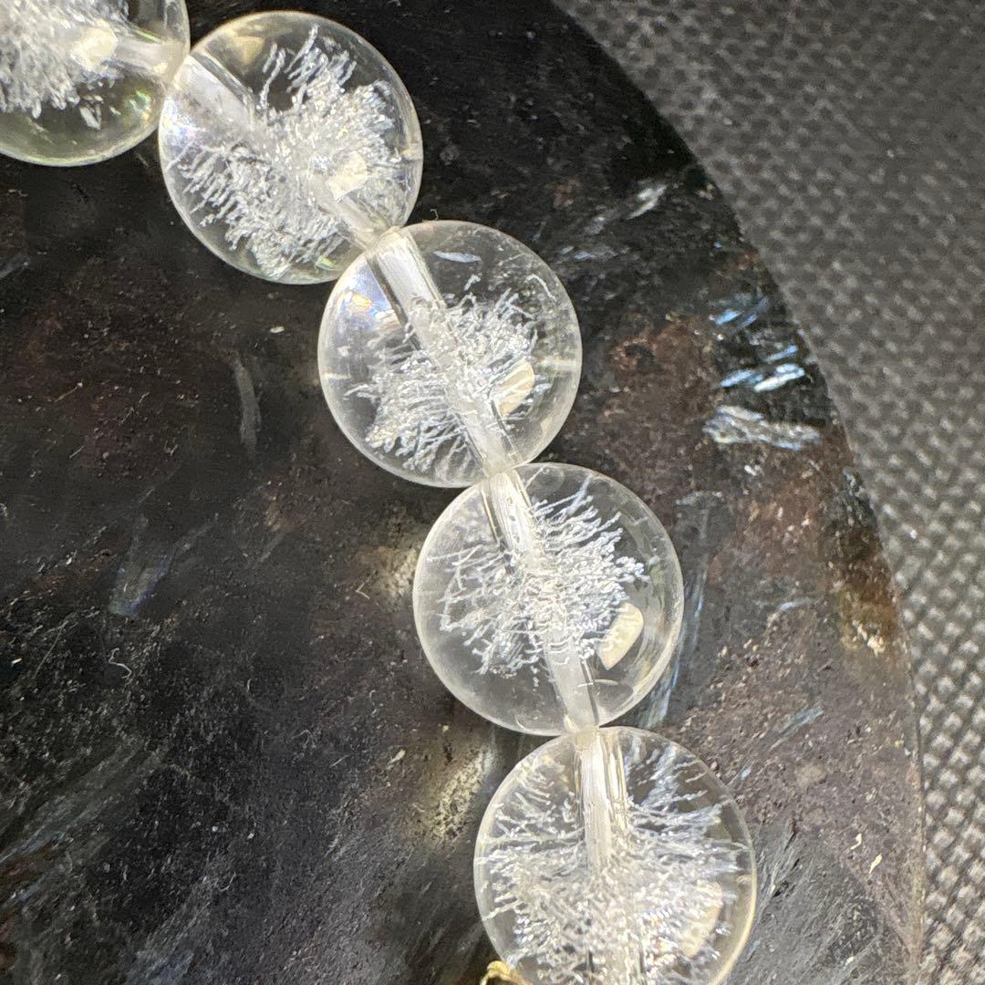 ラリマー　天然水晶　レーザー彫刻　雪の結晶　ブレスレット