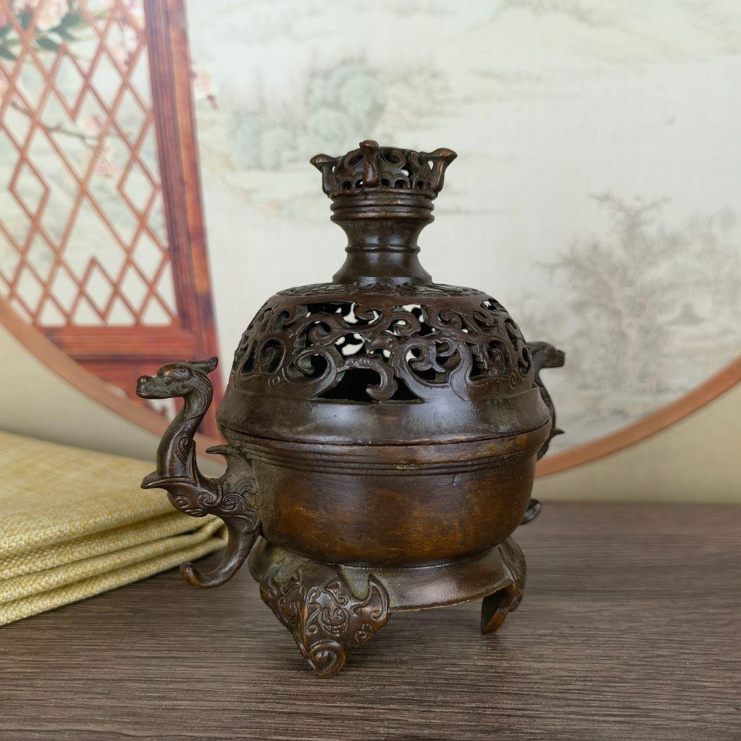銅香炉 獣耳薫香炉 三足鼎炉 香道具 装飾品 工芸品 美術品 置物