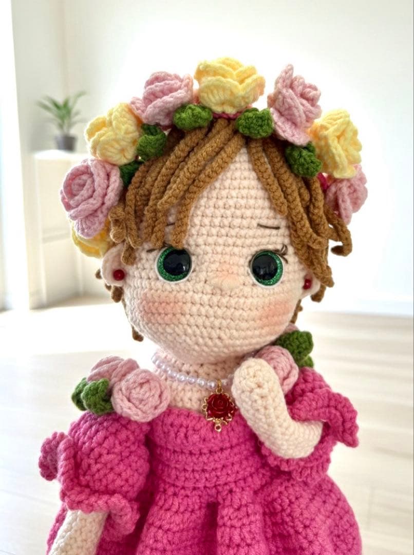 あみぐるみ ドール カントリードール カントリー雑貨 珊瑚のピアス バラの女の子