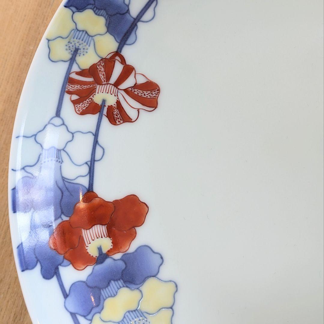 鍋島色絵椿繋文七寸皿　佐賀県　旧家　蔵出し品
