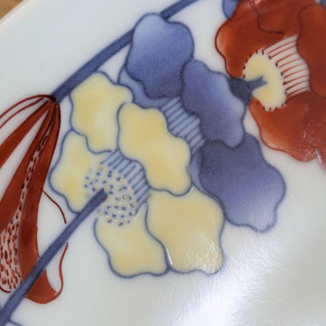 鍋島色絵椿繋文七寸皿　佐賀県　旧家　蔵出し品