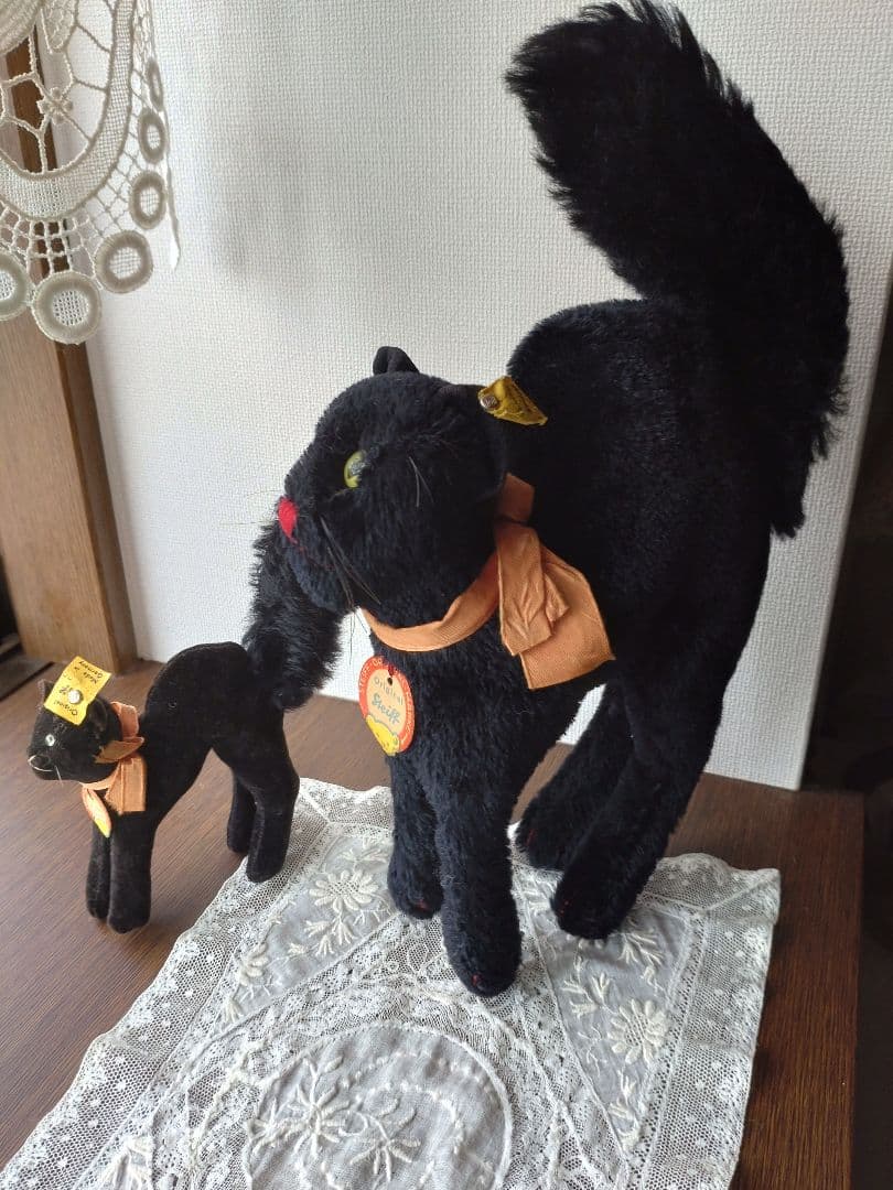 極上完品 ヴィンテージ シュタイフ 黒猫トムキャットペア　オールID