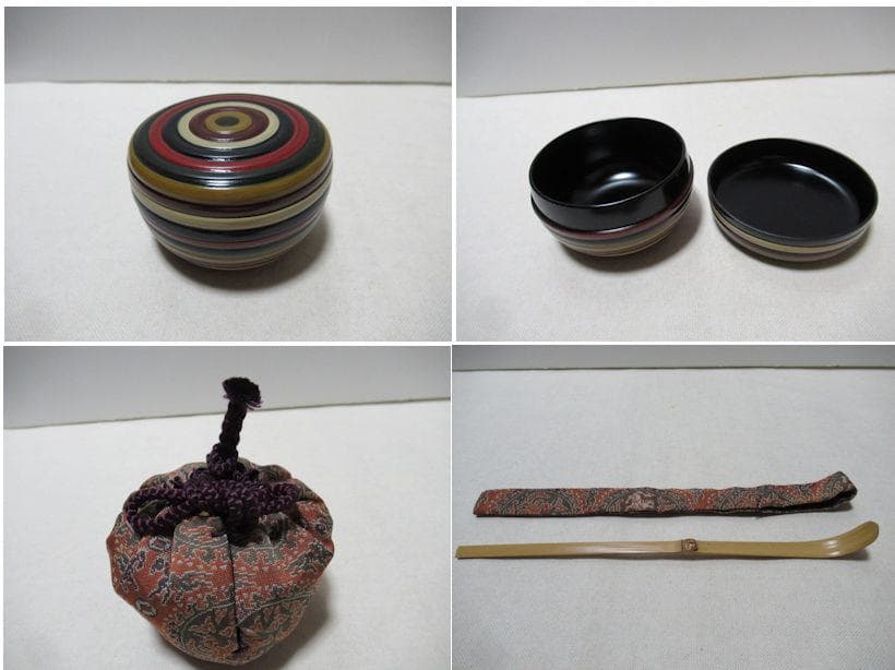 茶道具　木製溜塗　松唐草蒔絵　茶箱（道具皆揃）