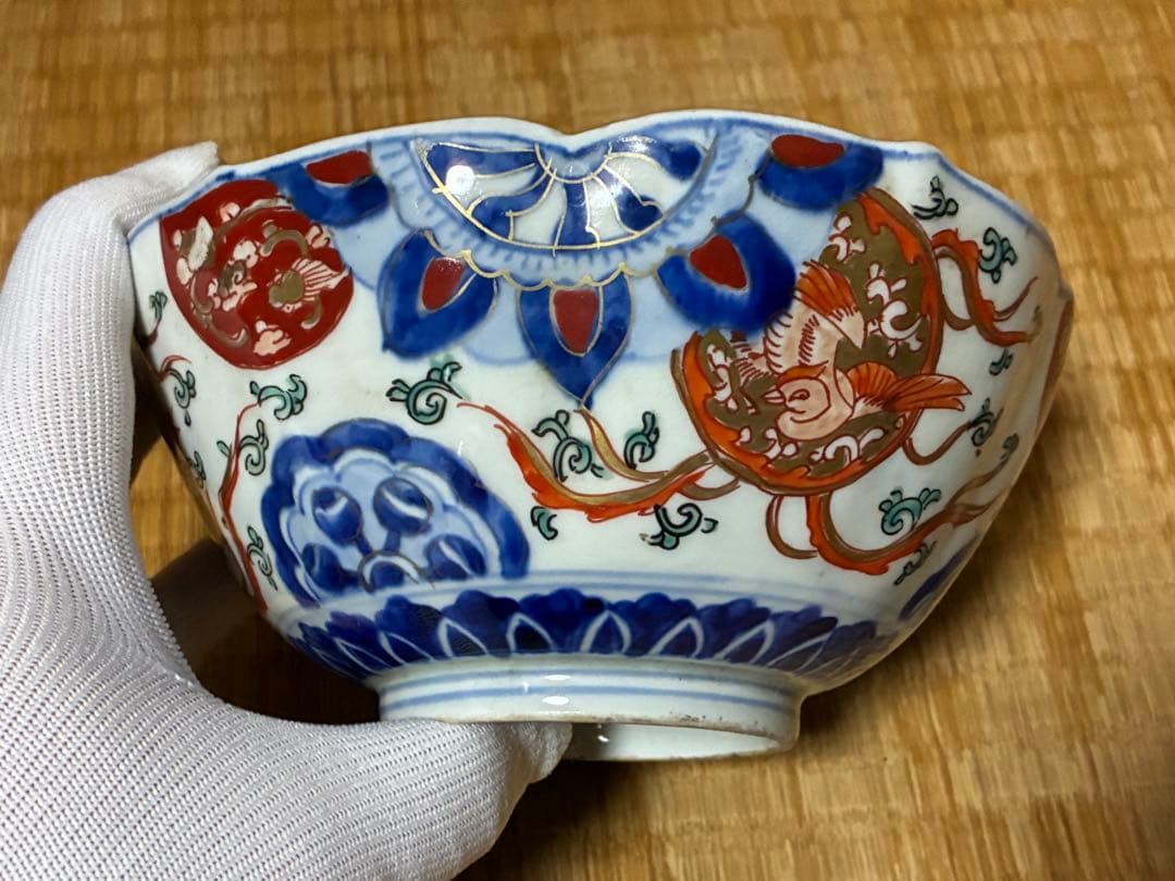 古伊万里 有田 色絵 染付 小振り 三ツ組 盛皿 盛鉢