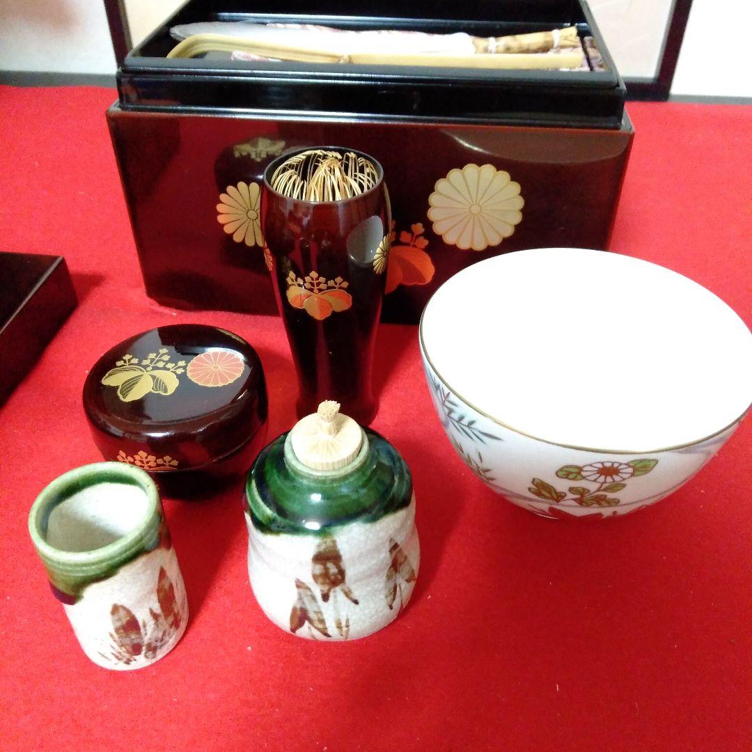 高台寺蒔絵入　溜塗利休茶箱　美品