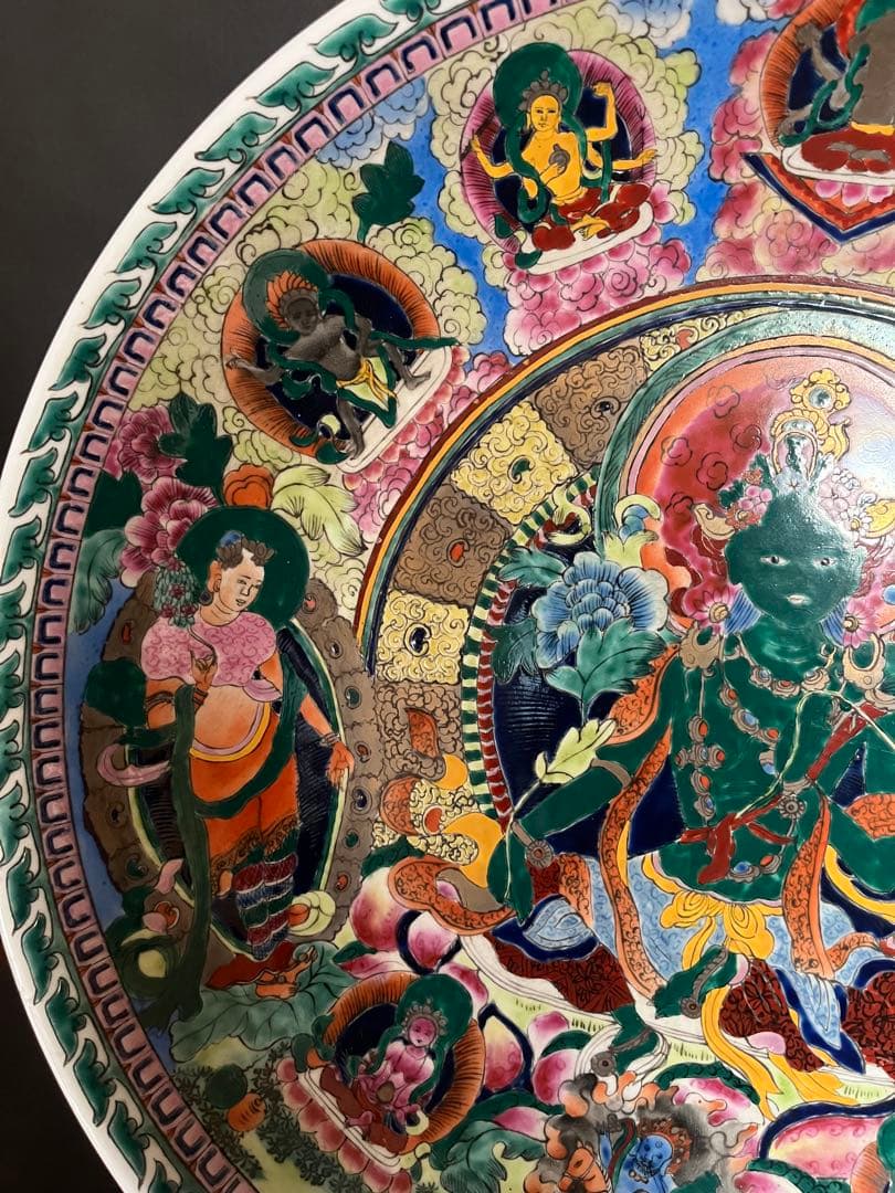 中国美術 緑多羅菩薩 仏画　約40c 仏教 マンダラ 色絵　曼荼羅