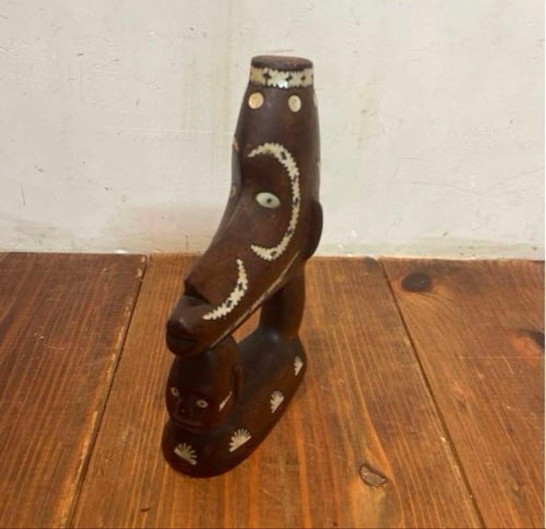美品　木製　西アフリカ　ヴィンテージ　一刀彫り　彫刻　オブジェ　一点物
