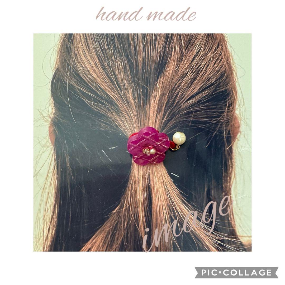 mamerin ♪様お取り置き№4002 お花型チェック柄レジンヘアゴム
