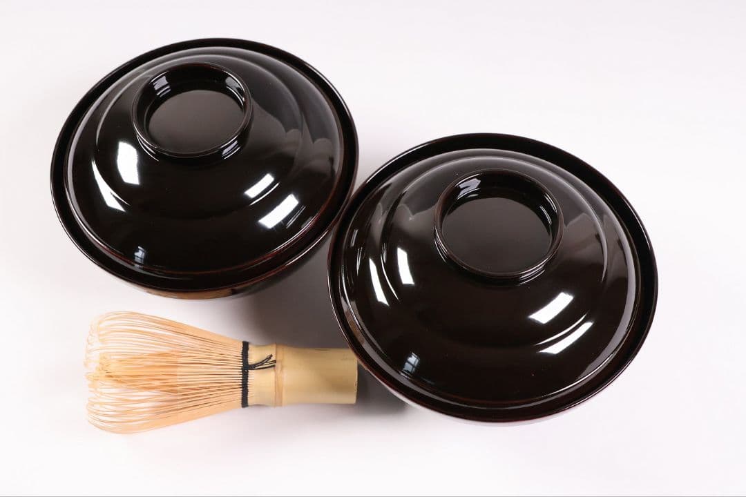 【MB288】天然木漆塗 親子雀と稲穂金蒔絵 黒椀 二客 大正昭和 漆芸 漆器