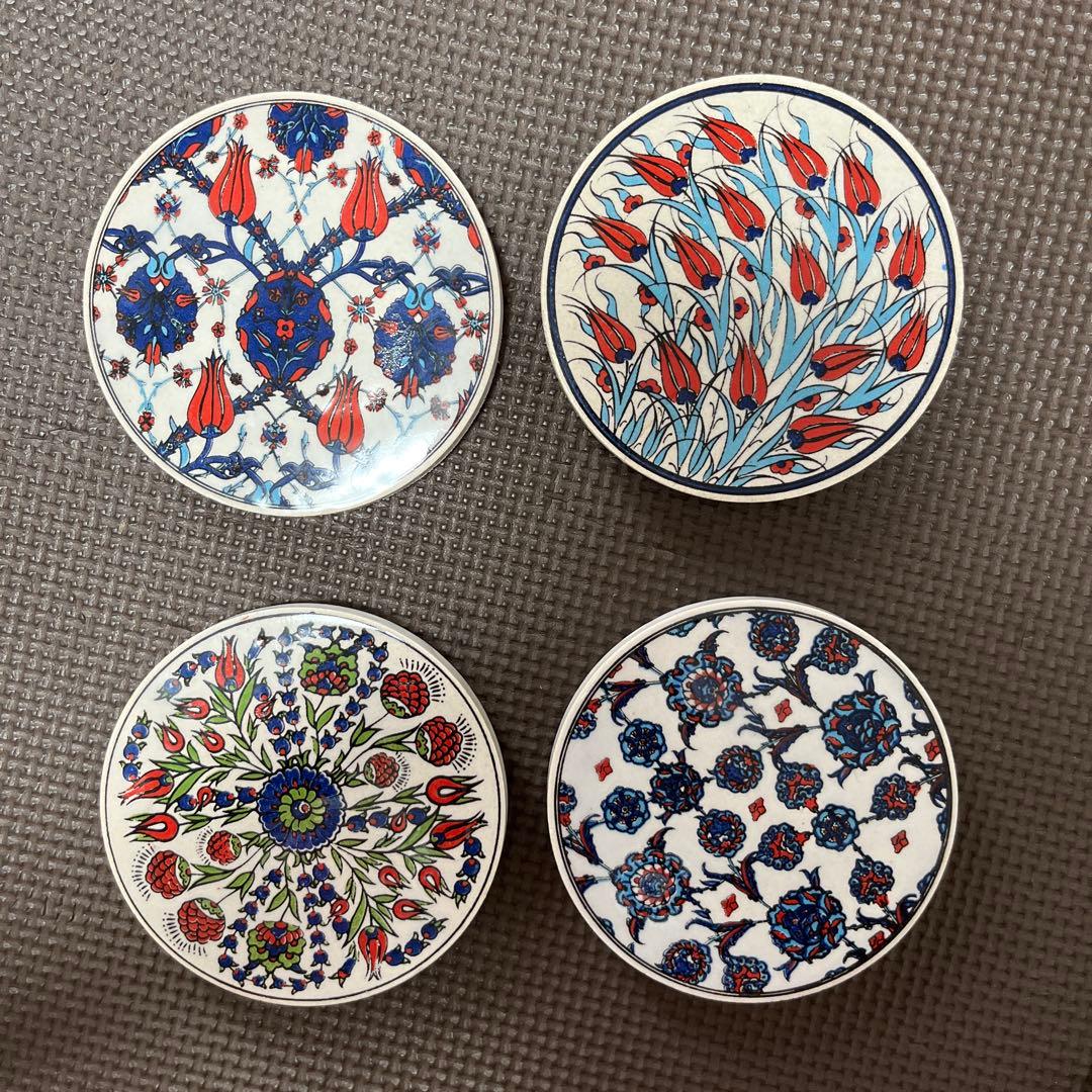 トルコ 手描き風　セラミック タイル コースター　5枚セット