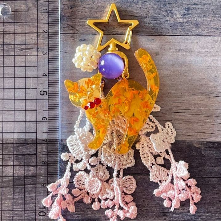 スワロ使用❤キンモクセイの猫ちゃんキーリング兼バッグチャーム❤