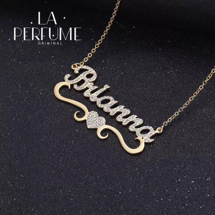 名入れ✨ハートアイスアウト♡ラインストーン✨ネックレス ゴールド ハンドメイド