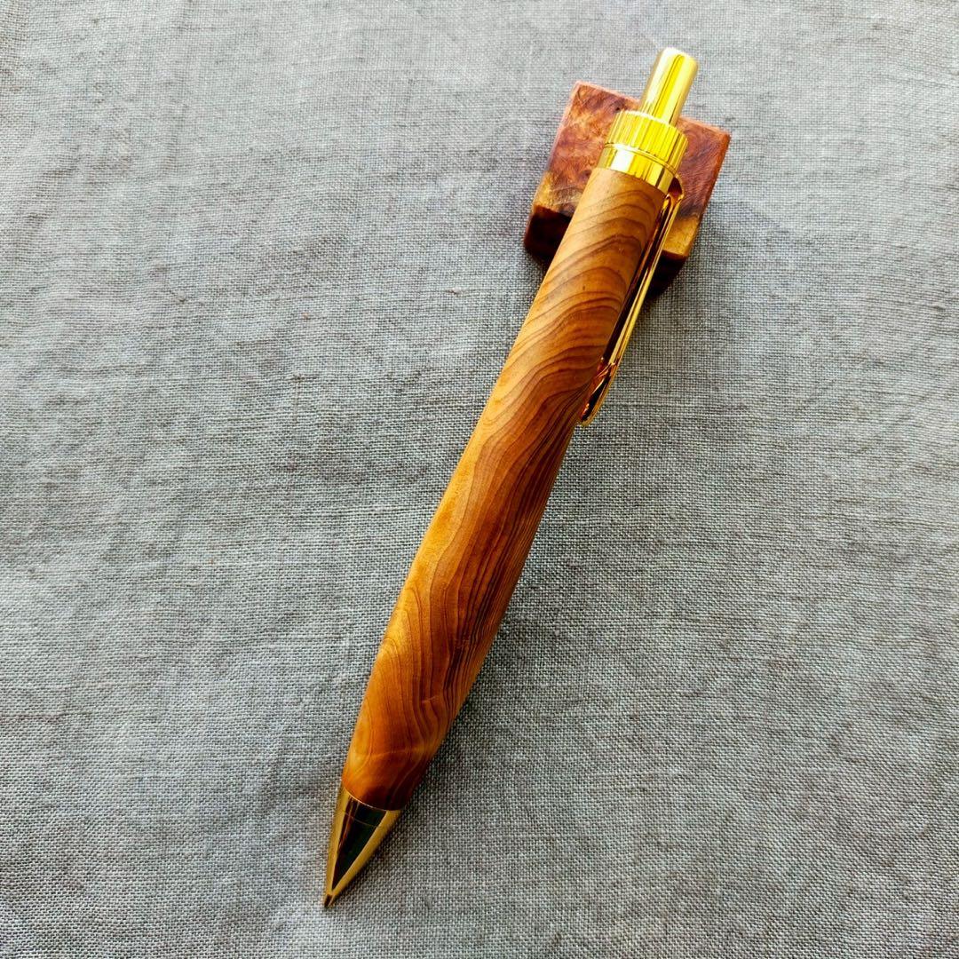 ハンドメイド　木軸シャープぺン　屋久杉　0.5mm　天然木　ゴールド