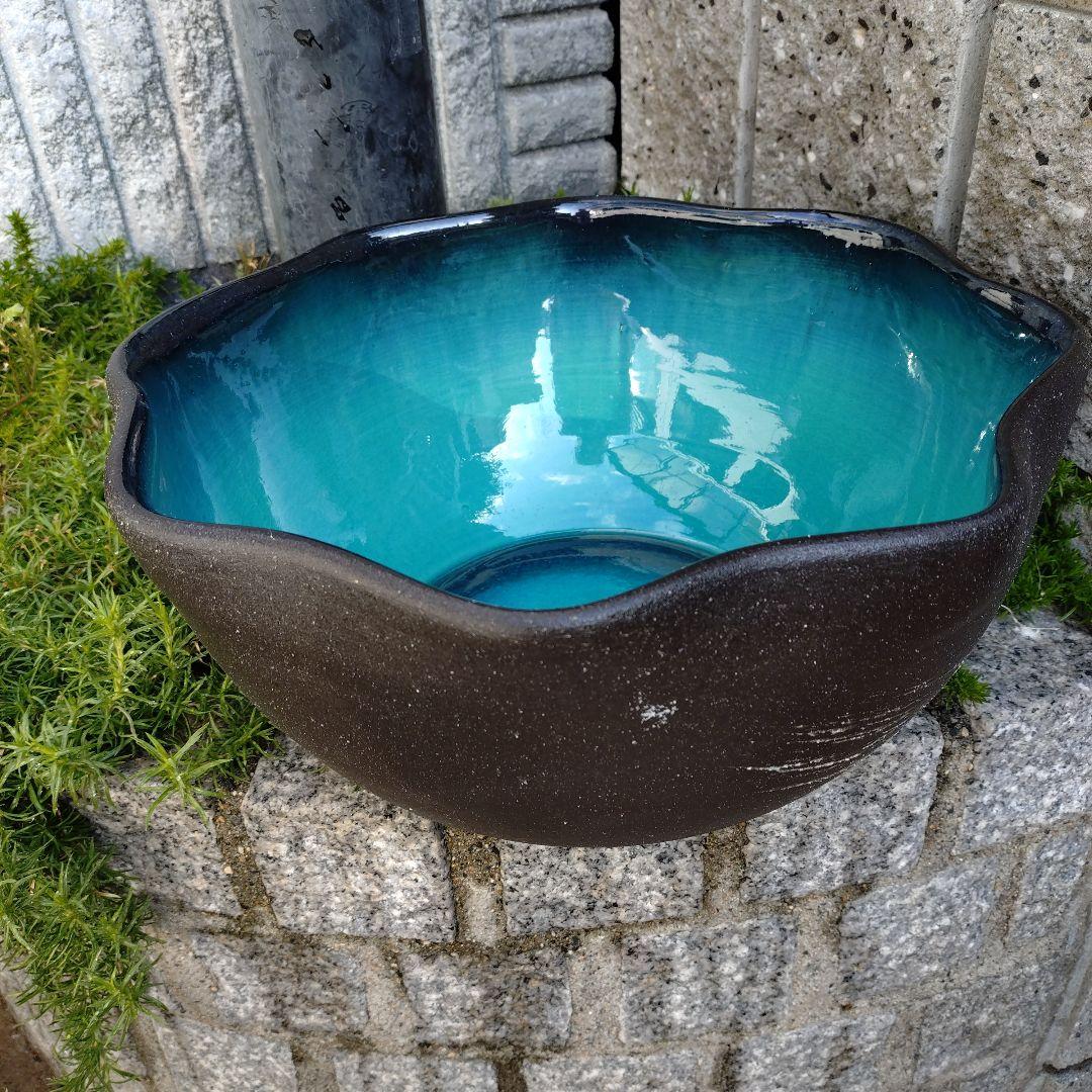 信楽焼　陶器　めだか鉢　睡蓮鉢　グリーン(大)37cm