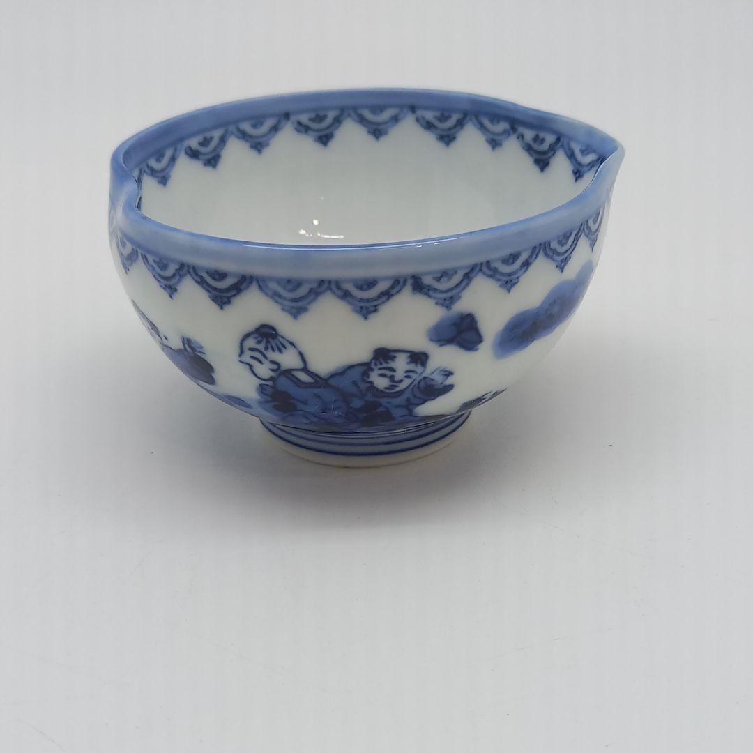 鍋島焼 茶器揃 染付唐子絵 煎茶道具 青白磁の急須と湯呑み、宝瓶セット