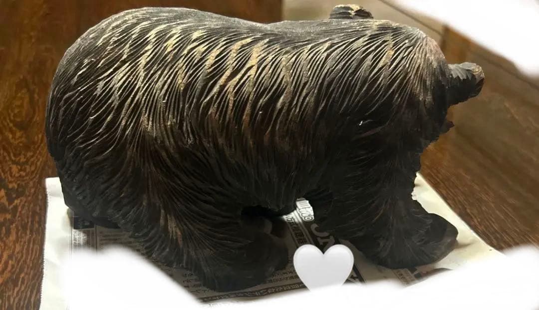 【昭和55年購入】北海道 民芸品 木彫りの熊 鮭咥え　職人彫り ヴィンテージ