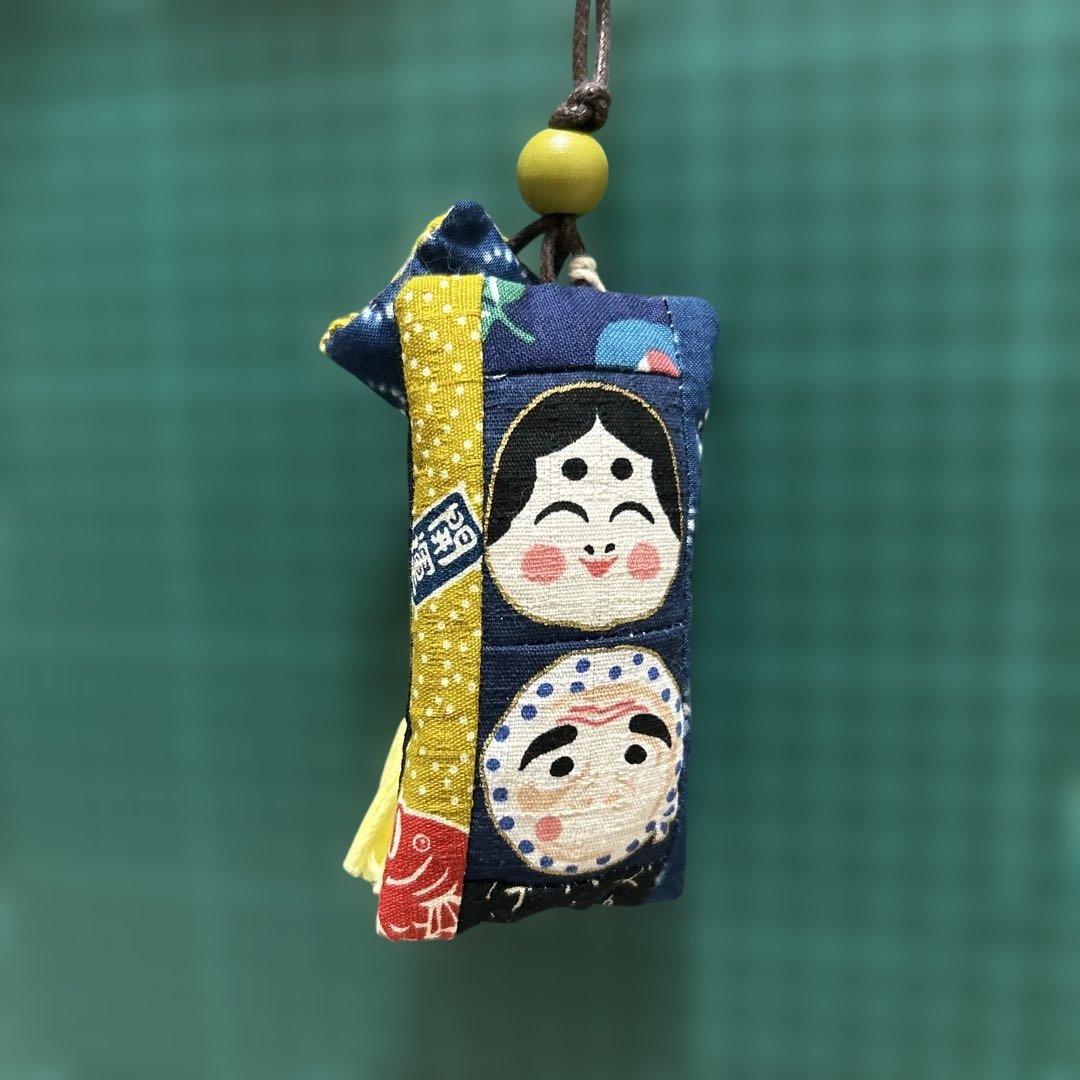 和柄チャーム おかめひょっとこ 鯛柄 和柄バッヂ天狗