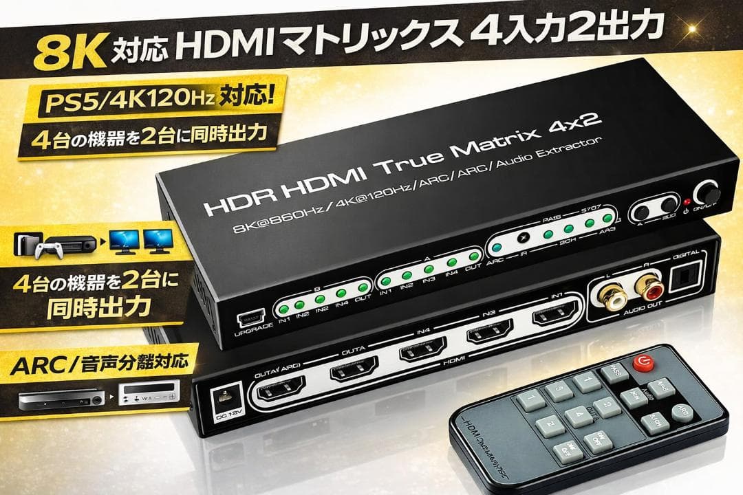 avedio links 8K HDMIマトリックス 4入力2出力