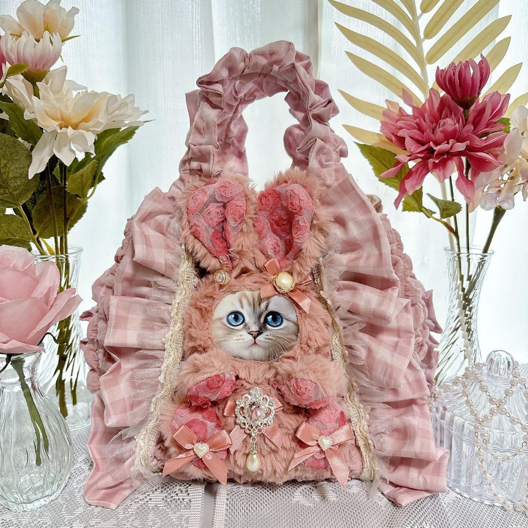 ゆ*ら様 うさ耳　ねこ　ピンクフリルバック　底板付き　コヤンイサムチョン風