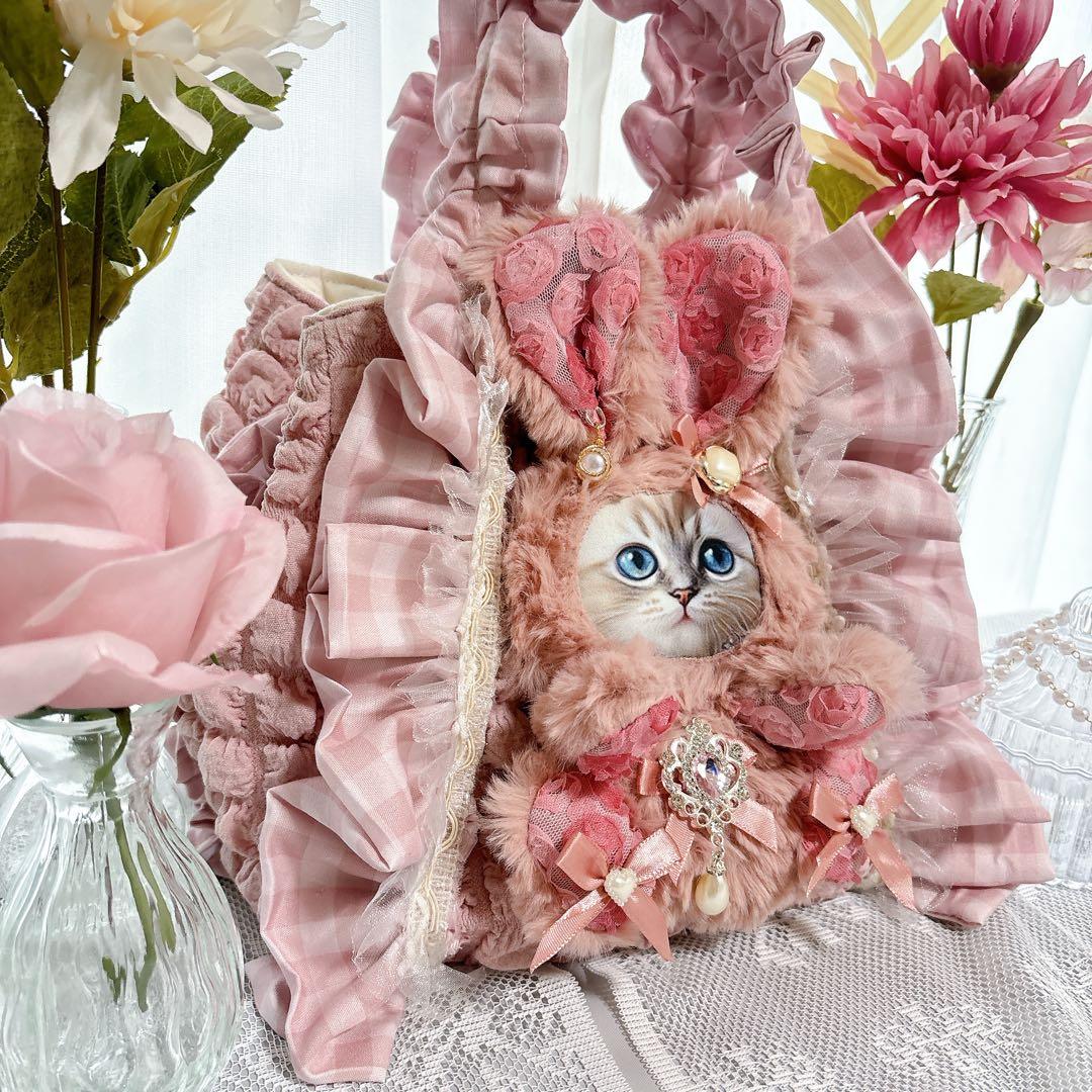 ゆ*ら様 うさ耳　ねこ　ピンクフリルバック　底板付き　コヤンイサムチョン風
