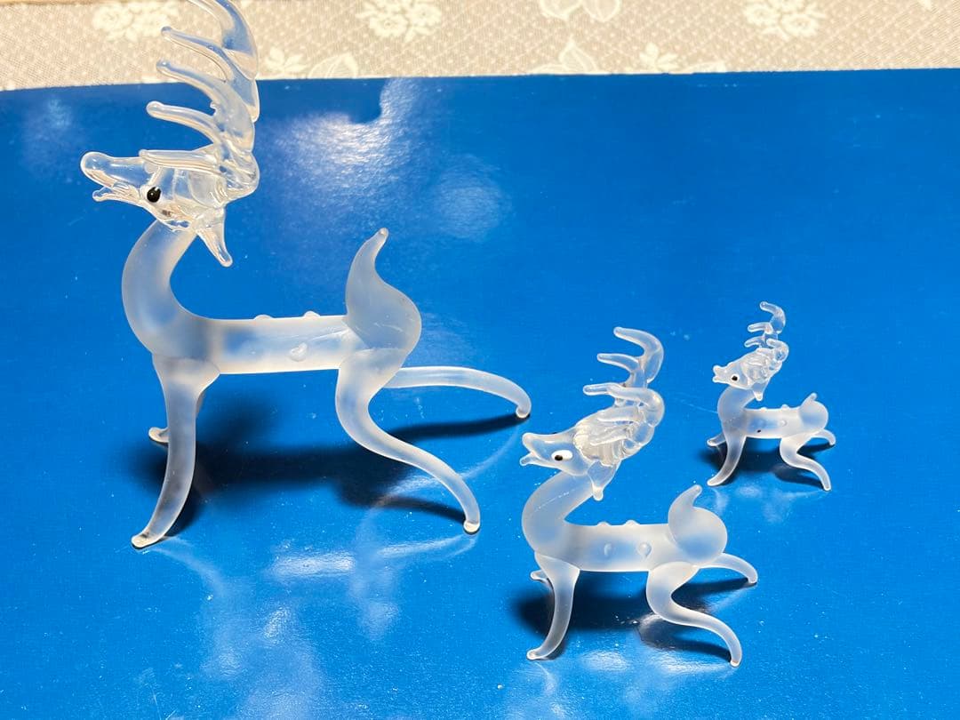 【沖縄工芸】琉球ガラス 鹿の親子 置物 3体セット 伝統工芸 インテリア