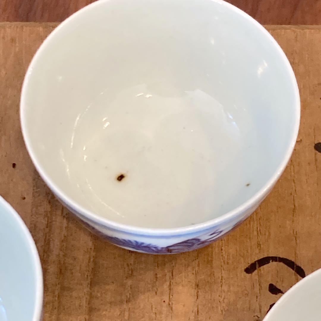 薄手 染付 煎茶碗 5客セット 和食器 茶碗 茶器 松 蟹 海老