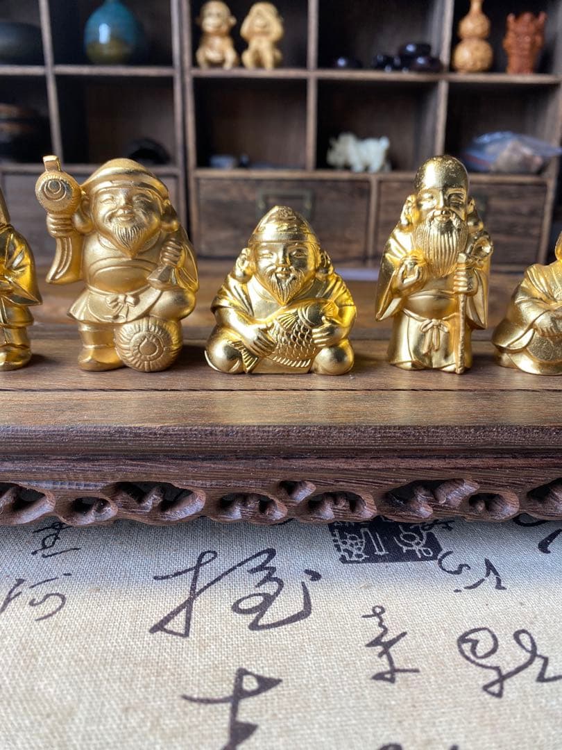 花台付き　七福神 大黒天 恵比寿天 置物 縁起物 金色 7体セット 商売繁