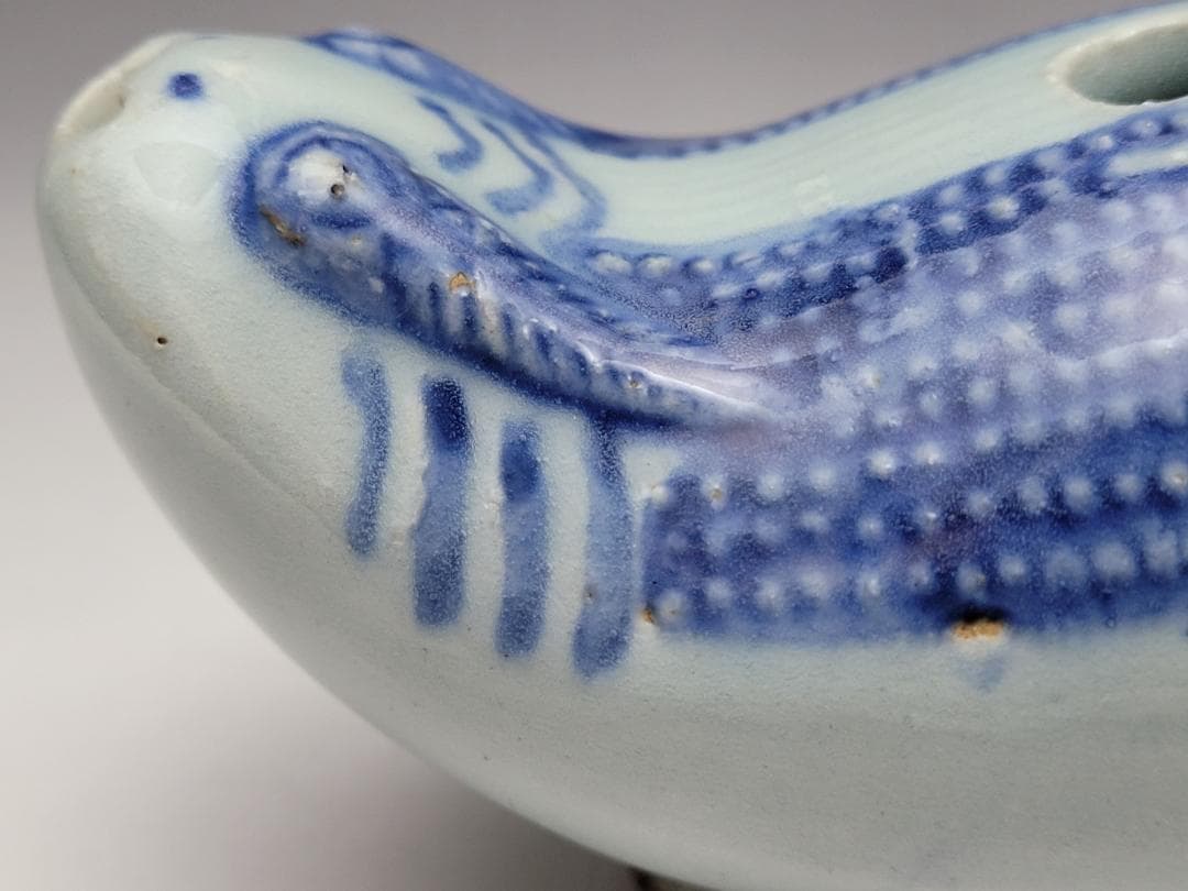 染付 蛙型 硯滴 水滴 明清時代 幅 約 11.5cm