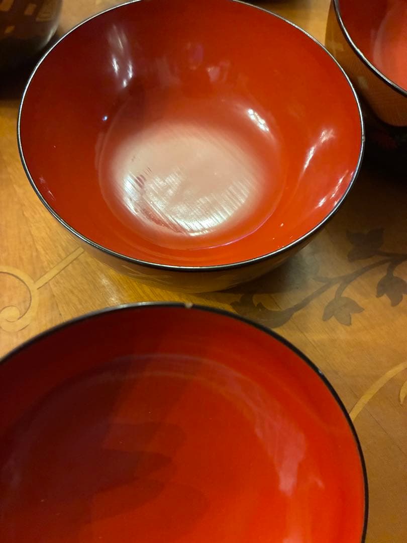 最終出品　漆器椀 5個　可愛い赤い花