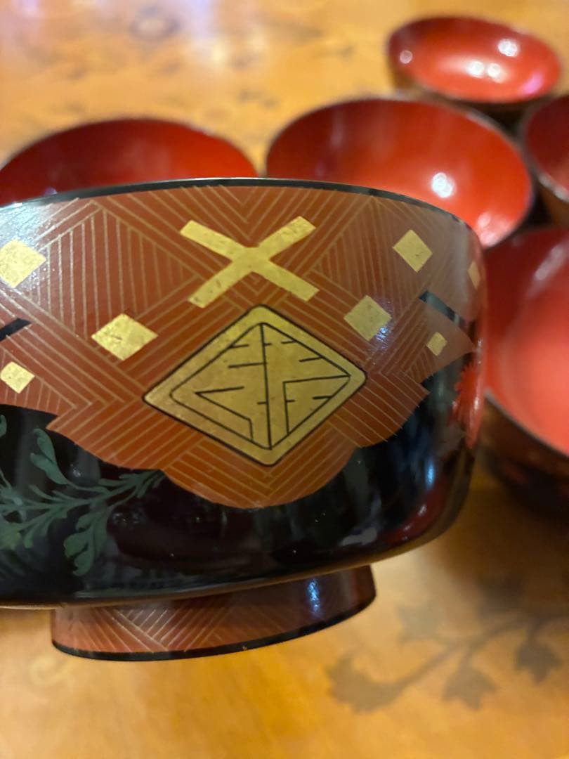 最終出品　漆器椀 5個　可愛い赤い花