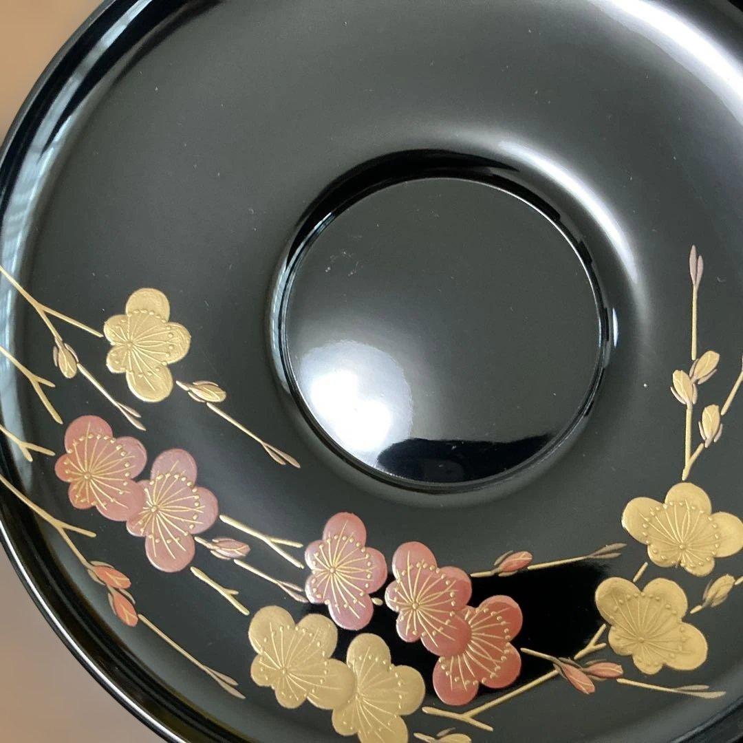 輪島塗　慶塚　紅白梅蒔絵　銘々皿　茶托　共箱　大丸美術部
