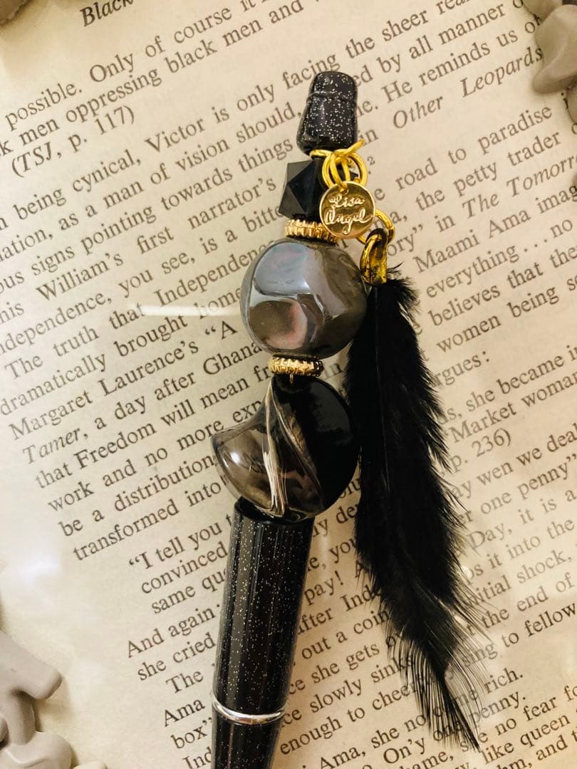 black×gold×feather⁑黒羽チャーム　オリジナルカスタムボールペン